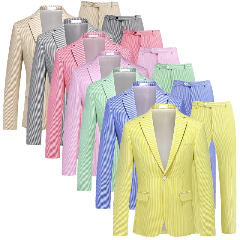 

New Men's Business Social Striped Suits, Available in 9 Colors for Male Wedding Party Tuxedo Blazers and Pants