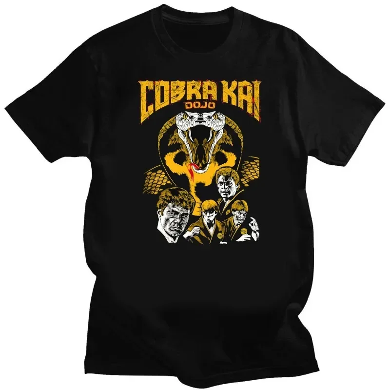 Vintage Cobra Kai T Shirt Men Tshirt Unique Tee Short Sleeved Karate Kid Strike First Strike Hard No Mercy Tops Ropa Hombre