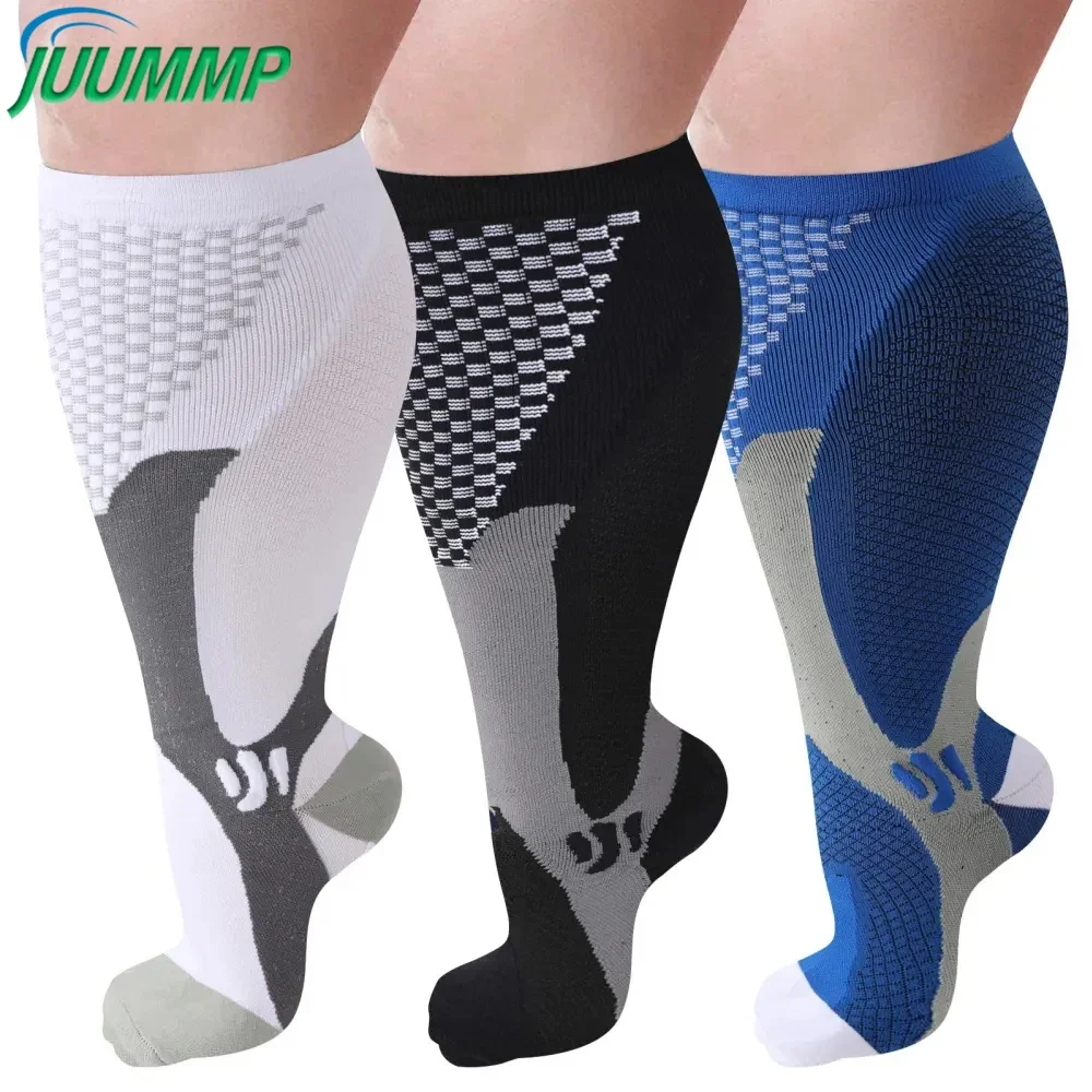 

1Pair Plus Size Compression Socks Wide Calf for Women Men，20-30mmhg Extra Large Compression Stocking for Nurse Sport