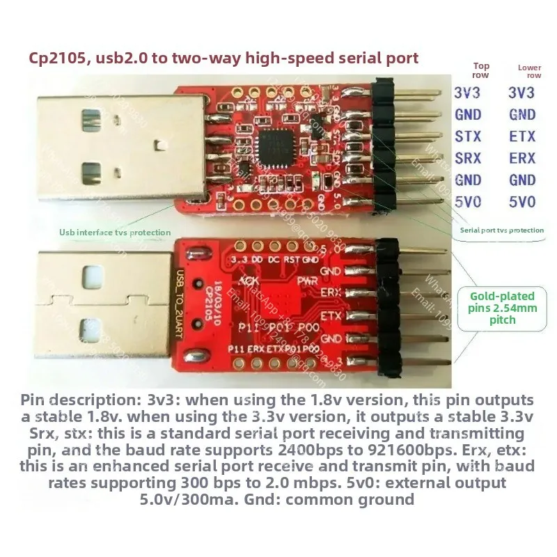Adecuado para 5 Módulos CP2105, Módulo USB a Puerto Serie Dual Más Allá del CP2102, Módulo UART USB a TTL, Placa de Desarrollo de Descarga STC