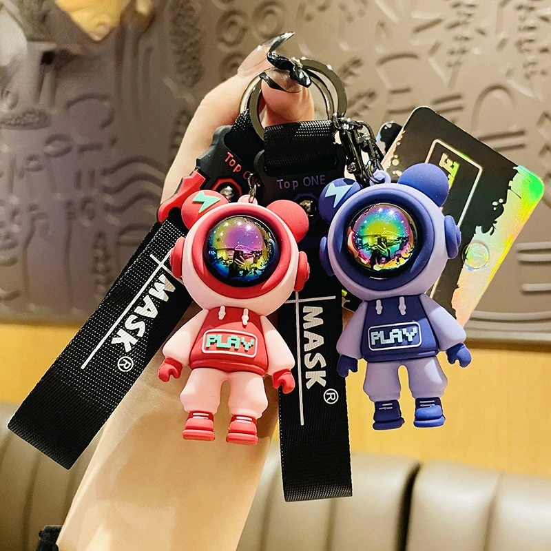 Fashion Cartoon Lightning Bear Keychain Cute Astronaut Bear Doll Keyring Bag Pendant Couple Car Keychain Accessories