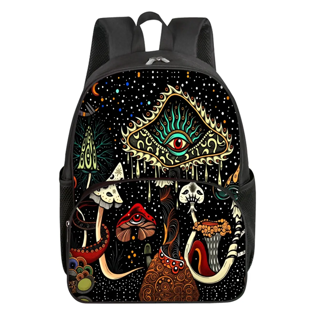 Bohemian Mushroom Print School Backpack for Boys/Girls Best Gift Waterproof 3D Cartoon Round Front Pocket Bag for Children