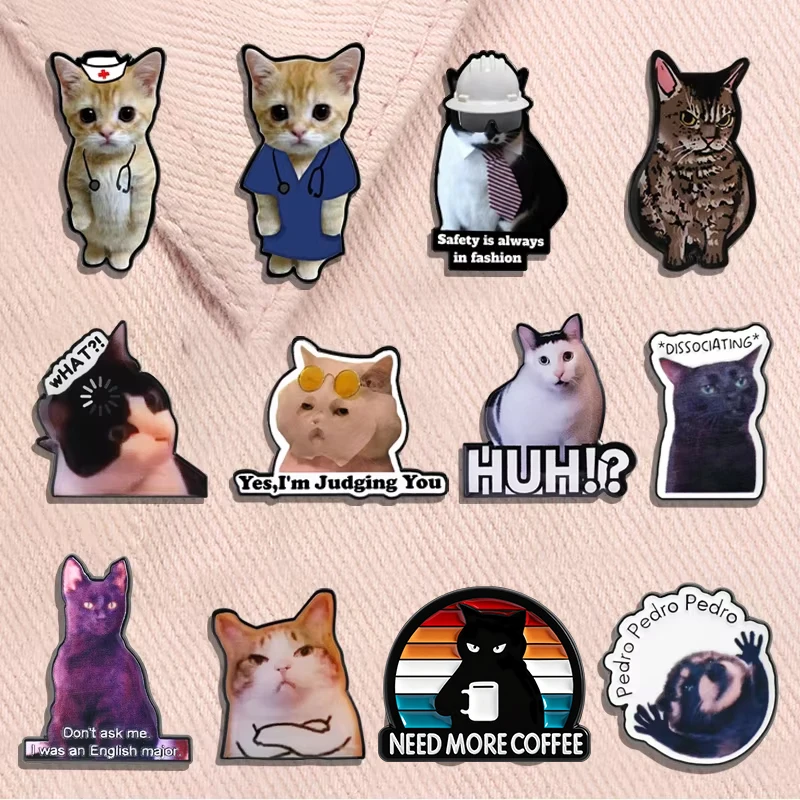 Funny Cat Expressions Enamel Pins Happy Banana Cat Maxwell Cat Dissociating Zoning Out Cat Brooches Lapel Badge Jewelry Gifts