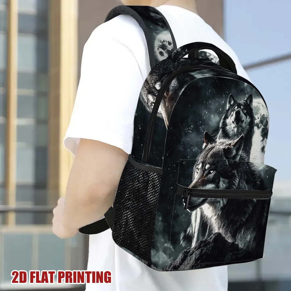 1pc Moonlit Wolves Backpack Stylish Black Wolf Starry Night Design Lightweight Durable Perfect for School Work and Everyday Use