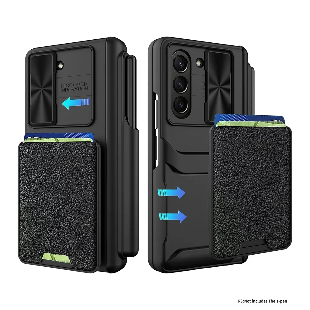 Hinge Protective S Pen Holder for Samsung Galaxy Z Fold 6 5 4 Case with Glass Film Hard Matte PC + PU Leather Wallet Card Cover