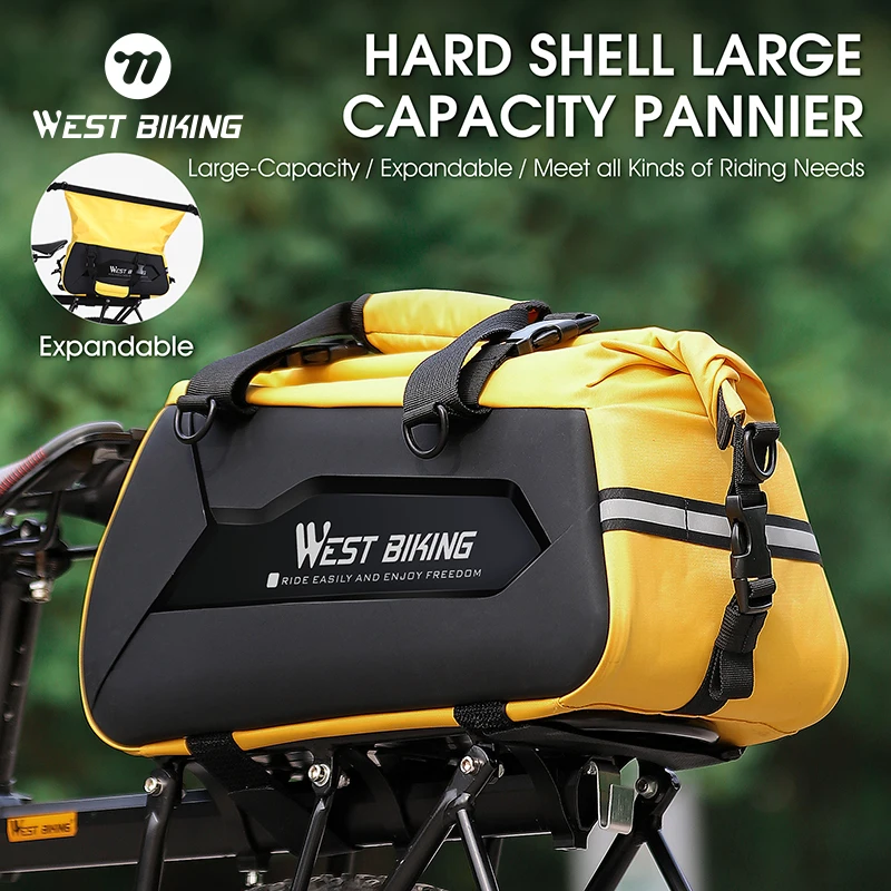 

WEST BIKING Bicycle Rear Seat Bag Expandable 13-25L TPU Hard Shell Waterproof Reflective MTB E-Bike Trunk Bag Cycling Accessory