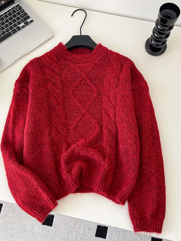 

Autumn Winter Women's Lazy Style Simple Pullover Sweater New Korean Loose O-Neck Long Sleeved Knitted Sweater Top L69