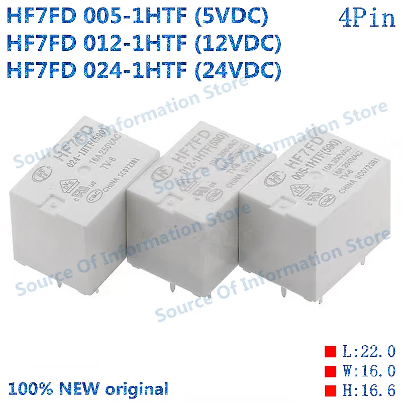 10PCS HF7FD-012-1HTF 12VDC A set of normally open 4-pin 16A power relay HF7FD 005 024-1HTF 5V 24V 100% New original