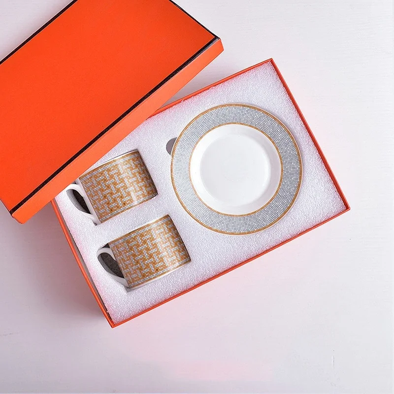 Dropshipping Suppliers Classic Mosaic Tea Cup And Saucer Gold Ceramic Mug Creative Tableware With Gift Box