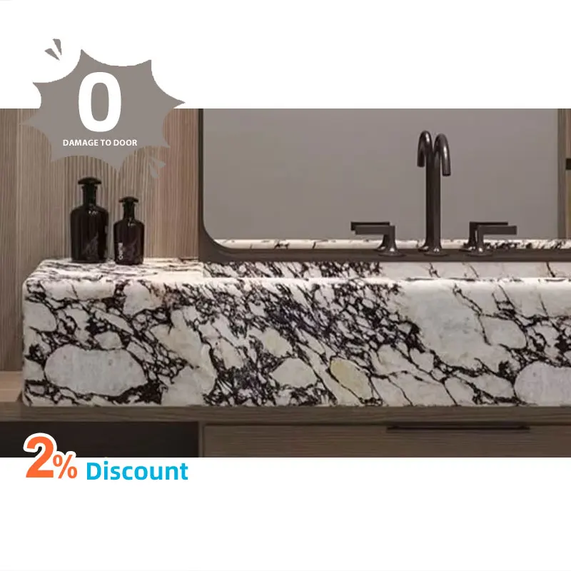 

Tostone Washroom Furniture Wall Mounted Calacatta Viola Polished Natural Marble Basin Sinks for Modern Interior Vanity Decor