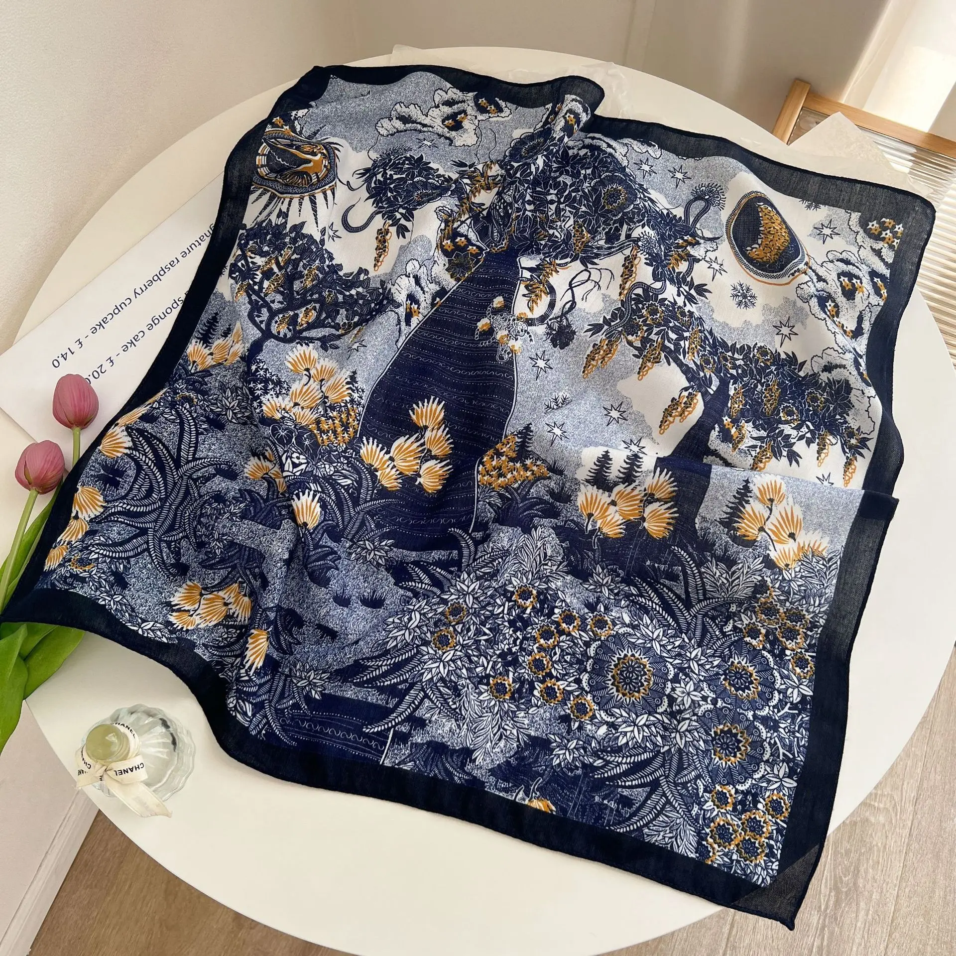 Модные и универсальные профессиональные аксессуары, украшение для сумки, женский маленький носовой платок 70 см с контрастным принтом