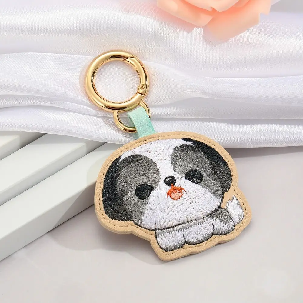 PU Leather Embroidery Rabbit Keychain Dog Hedgehog Cartoon Animal Pendant Bag Hanging Cute Car Keyring Backpack Decoration