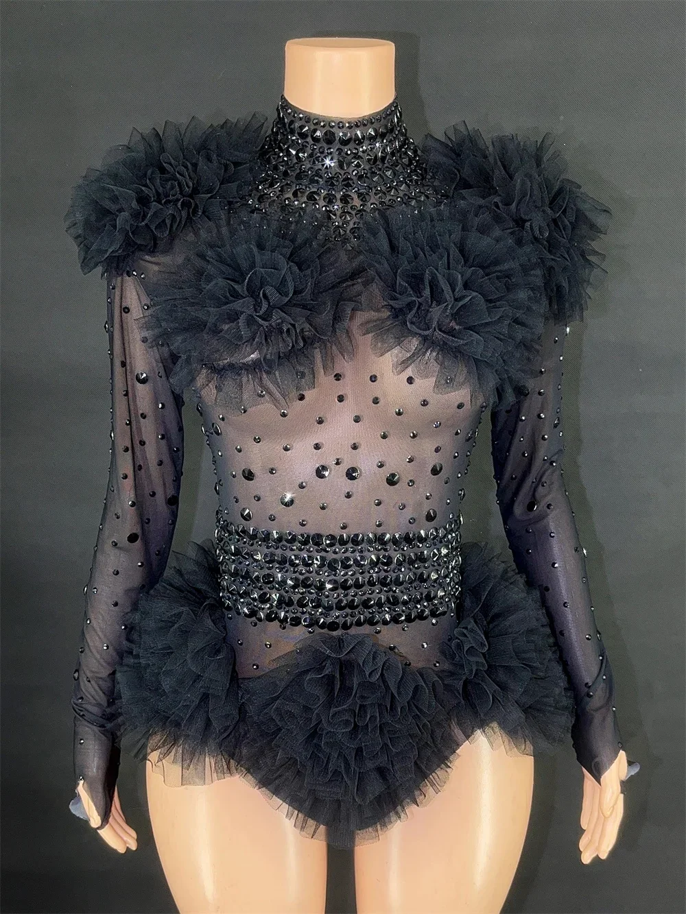 مثير شفافة الراين ارتداءها مثير ضيق شبكة الكشكشة أداء راقصة المغني زي ملهى ليلي المرحلة الزي