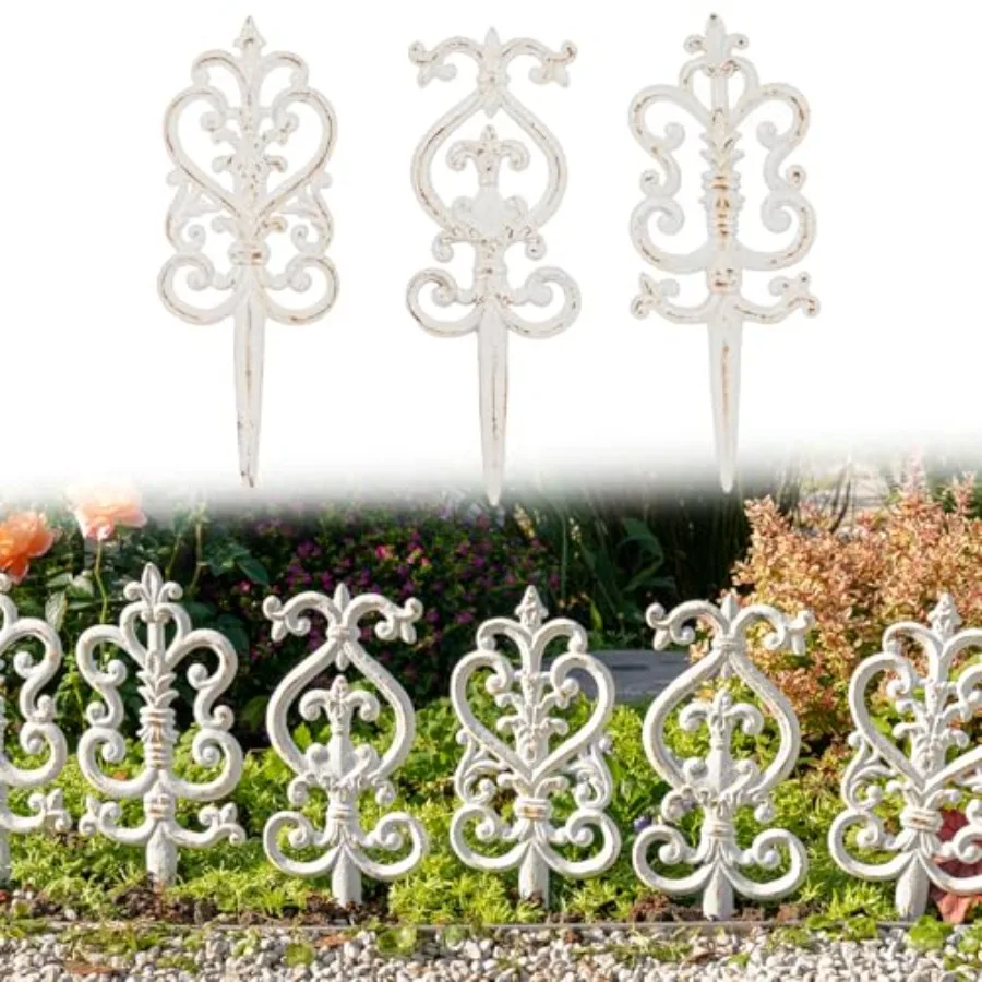 Vintage Cast Iron Garden Stakes - 3PCS Ornate Metal Plant Stakes for Yard Art, Patio, Lawn Ornamentation, 5.3inch Tall Antique view 2