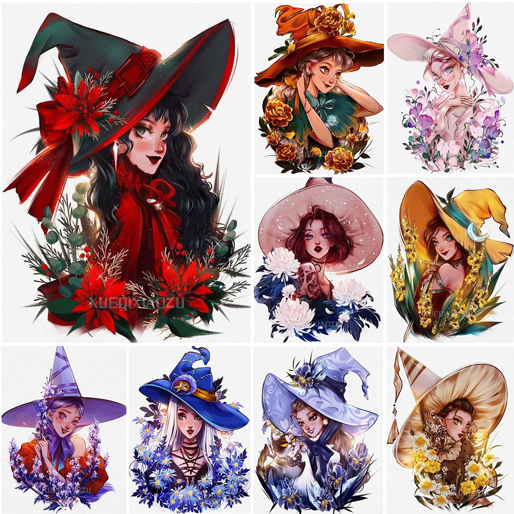 

5D DIY Diamond Painting Wearing Hat Witch Portrait Cross Stitch Rhinestone Embroidery Mosaic Set Kids Handmade Gift Home Decor