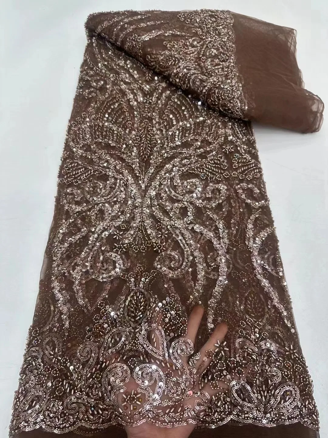 

2024 Luxury African Lace Fabric 5 Yards Dubai 3D Beaded Tulle Lace Fabric Embroidered Flower Nigerian Fabric For Sewing