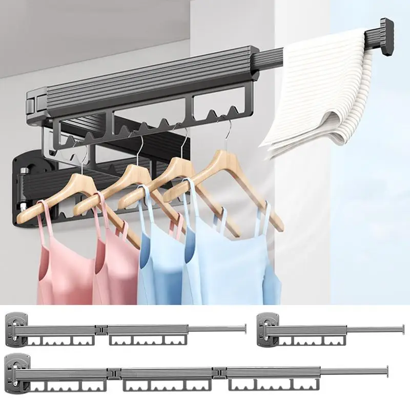 

Wall Mounted Clothes Rack Retractable Folding Hangers Clothing Rack Wall Mount Aluminum Carbon Steel Laundry Accessories