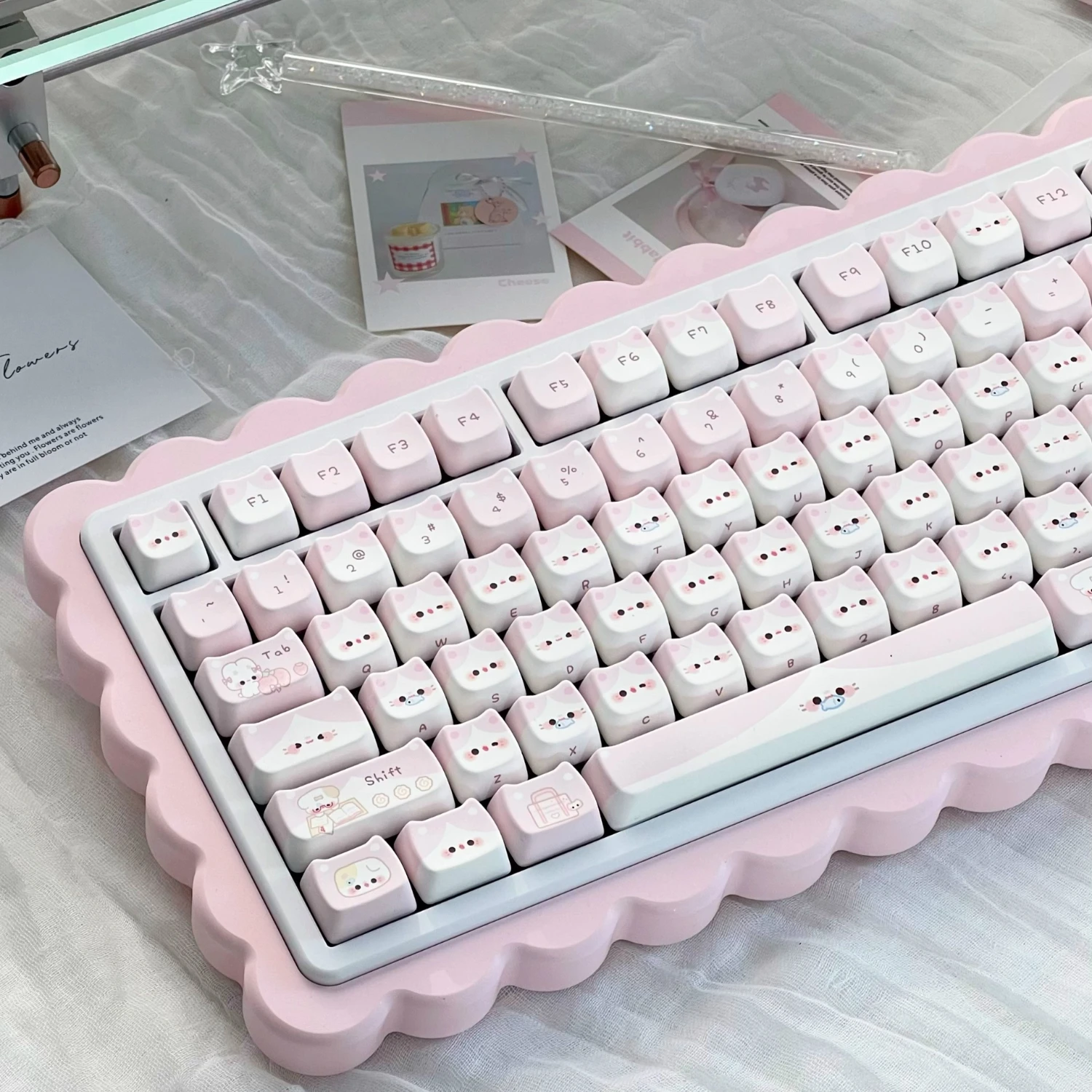 

MAIMOOO милый колпачок для клавиш с кошачьей головой MAO Profile PBT пятисторонняя сублимация Berry Meow пользовательские розовые колпачки для механической клавиатуры