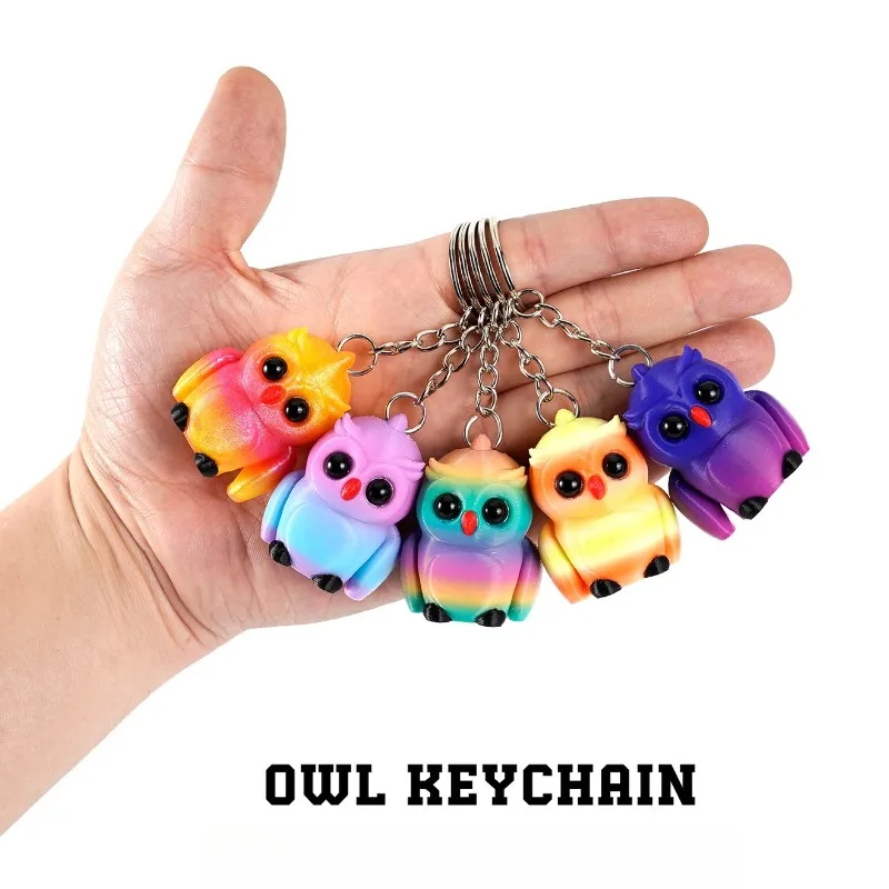 

1pcs 3D Printed Cute Owl Keychain Realistic Colorful Owl Figurine Articulated Fidget Toy Pendant Bag Keychain Hanging Ornaments