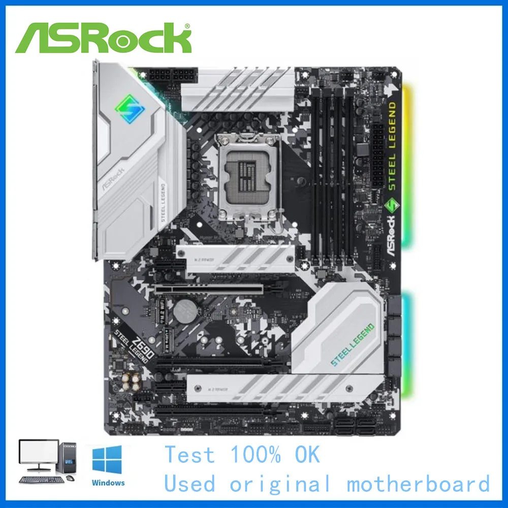 For intel Z690 Used ASRock Z690 Steel Legend Socket LGA1700 DDR4 Desktop Mainboard 12th Gen Motherboard support 12700K