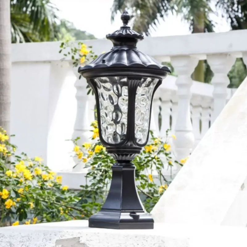 European Retro Outdoor Wall Pillar Standing Light Glass Pillar Headlight Waterproof Courtyard Garden Villa Door Pillar Light