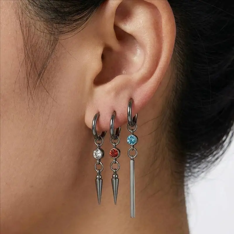 Punk Style Spike Pendant Earrings Long Stainless Steel Grunge Goth Rock Aesthetic Charm Gift for Alternative Fashion Fans