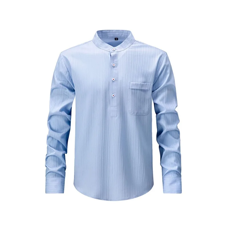 

Fashionable Men's Henry Long Sleeve Shirt Classic Retro Shirt Casual Loose Solid Color Button Cardigan
