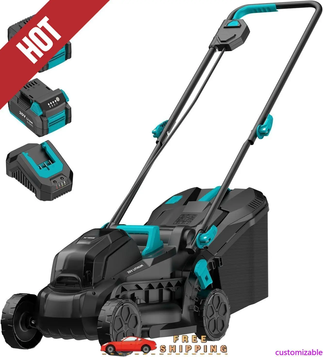 

Настраиваемая электрическая газонокосилка с бесщеточным двигателем, аккумуляторная газонокосилка 20 В, 13 дюймов с 5-позиционной регулировкой высоты резки