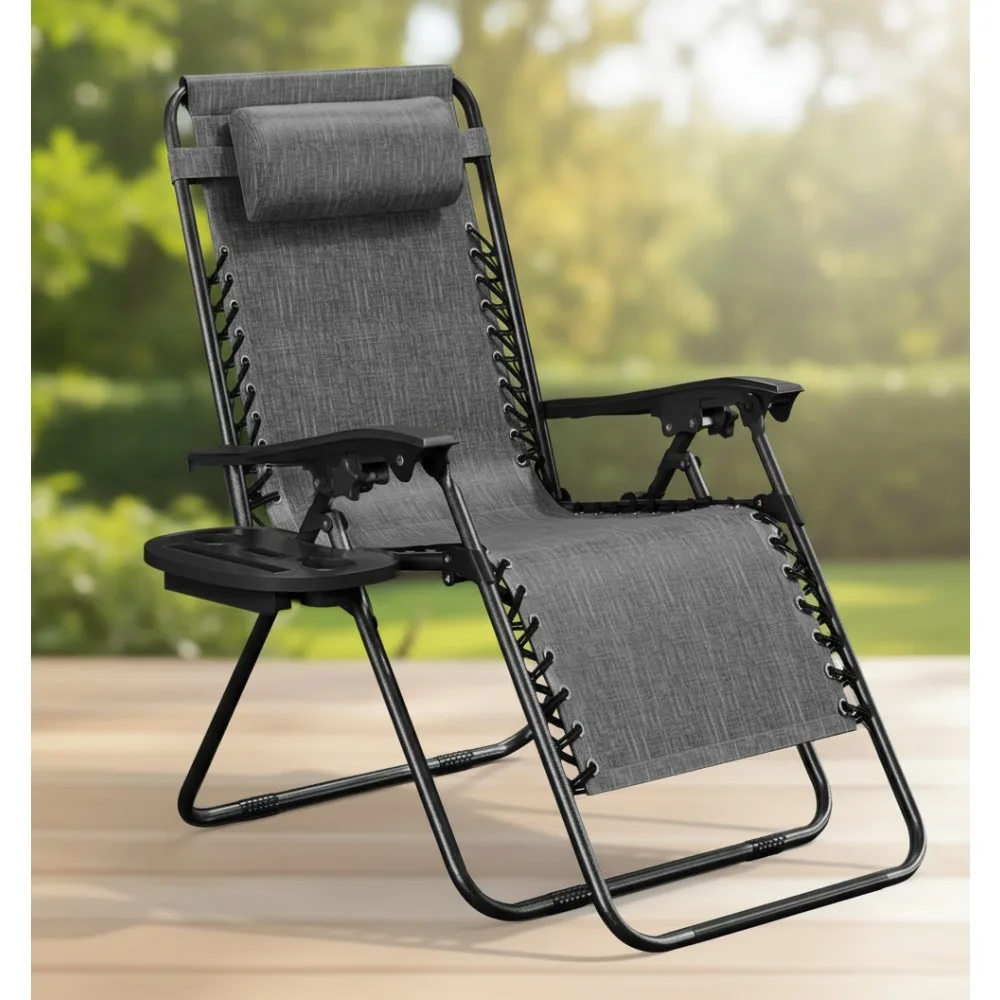 كرسي صالة بدون جاذبية مع وسائد وحامل أكواب، كرسي تخييم خارجي قابل للتعديل شبكي فولاذي للشاطئ والساحة #1