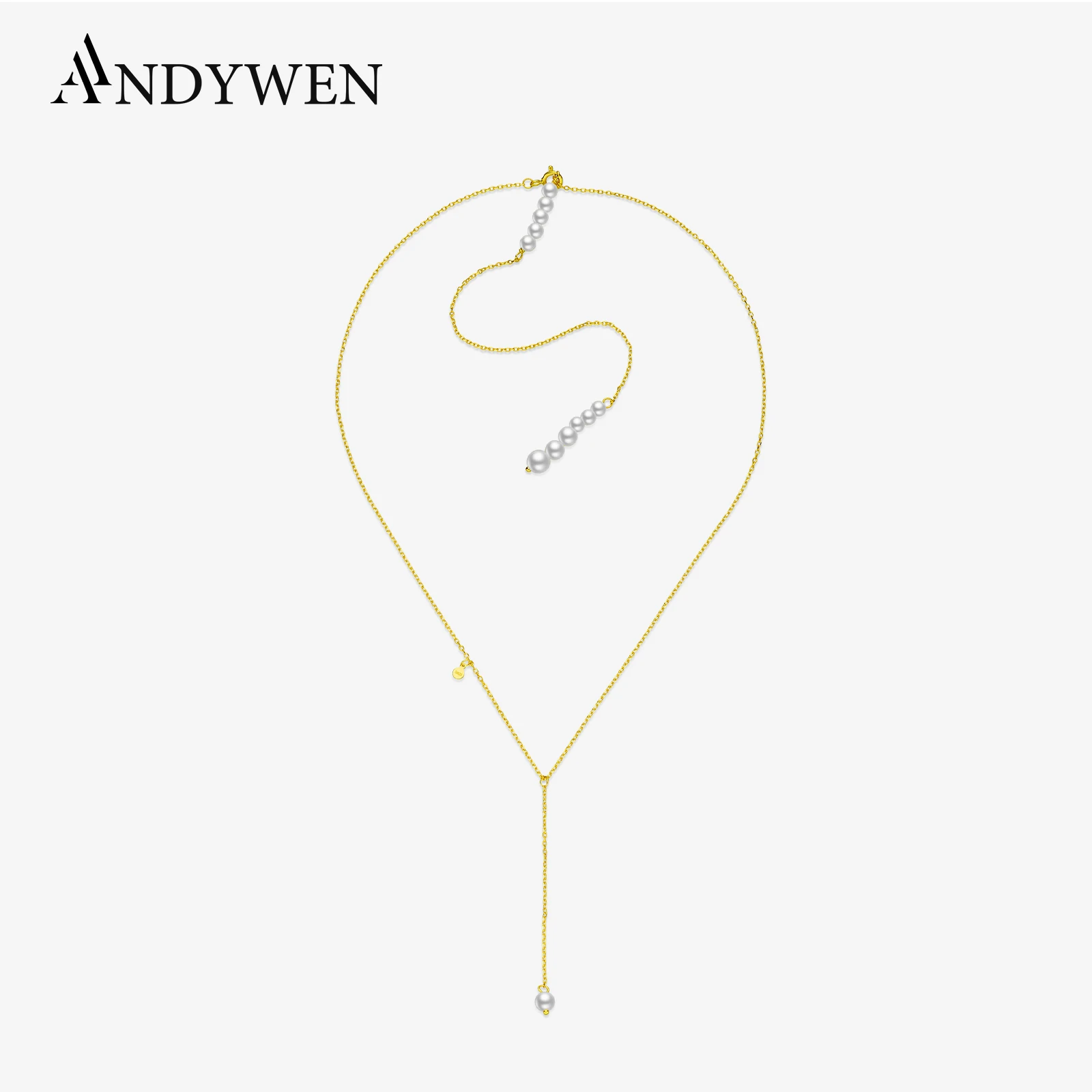 

ANDYWEN 100% стерлингового серебра 925 пробы, жемчужная линия, колье ручной работы, длинная цепочка, ожерелье, изысканные роскошные ювелирные изделия, 2025 г., женский свадебный подарок