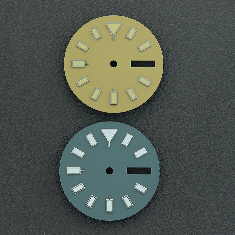 Cadran de montre stérile NH36 28.5mm, cadran lumineux bleu vert adapté aux 3.0 heures, accessoires pour mouvement automatique NH36 avec fenêtre de Date