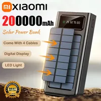 Xiaomi Solar Power Bank 200000mAh Large Capacity Mobile Power Fast Charging Battery With Dual USB 4-Cables For iPhone Samsung