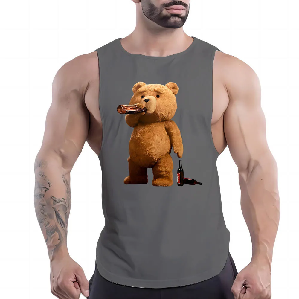 Four Seasons Men\'S Fashion Casual Basketball Sportswear Vest Adult Vest Round Neck Doll Bear Print Comfortable Lightweight Shirt