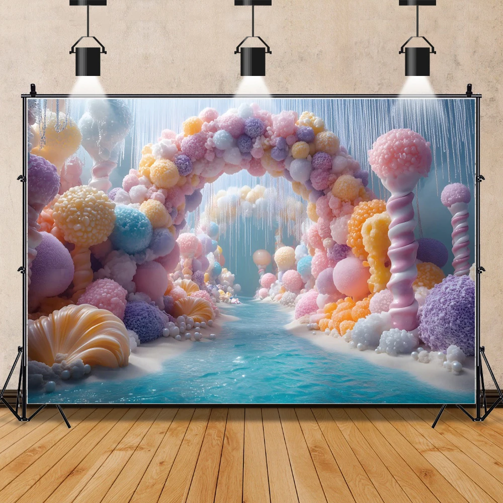 Coral Ocean 3D Photography Background Starfish Seashell Little Princess Birthday Party Group Photozone Backdrop Cake Crush Decor