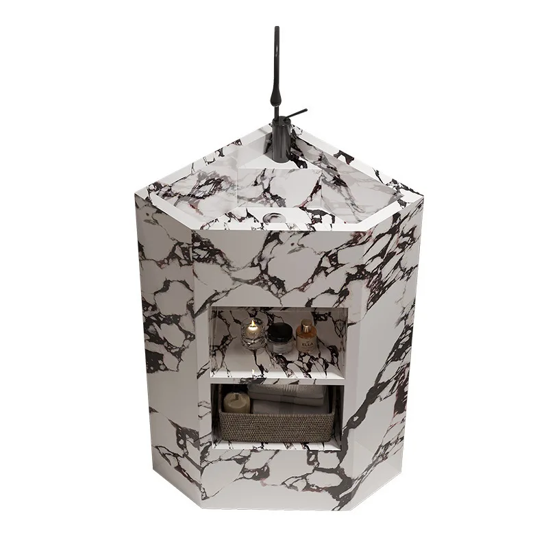 

450x450x860mm Wall Corner Pedestal Washbasin With Double Storage Rock Plate Freestanding Vanity Sink Chaozhou01