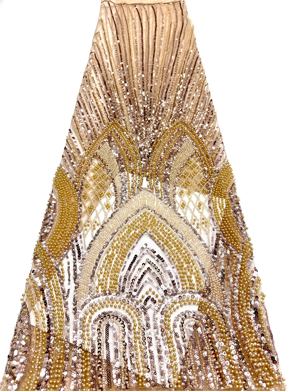 

High-Quality Luxury African Embroidered Sequined Lace Fabric, 2026 Nigerian Beaded Lace Fabric Suitable For Wedding Dresses