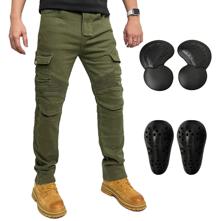 Motorcycle Outdoors Pants  Motorbike Green Riding Denim Jeans Biker Work Pants Motocross Pants with CE Removable Armored for Men