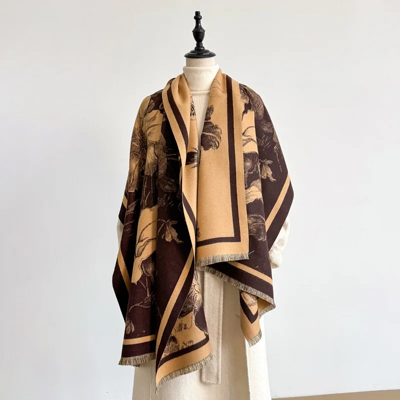 

Autumn and winter forest-inspired floral scarf for women, new stylish high-end imitation cashmere wrap, versatile warm