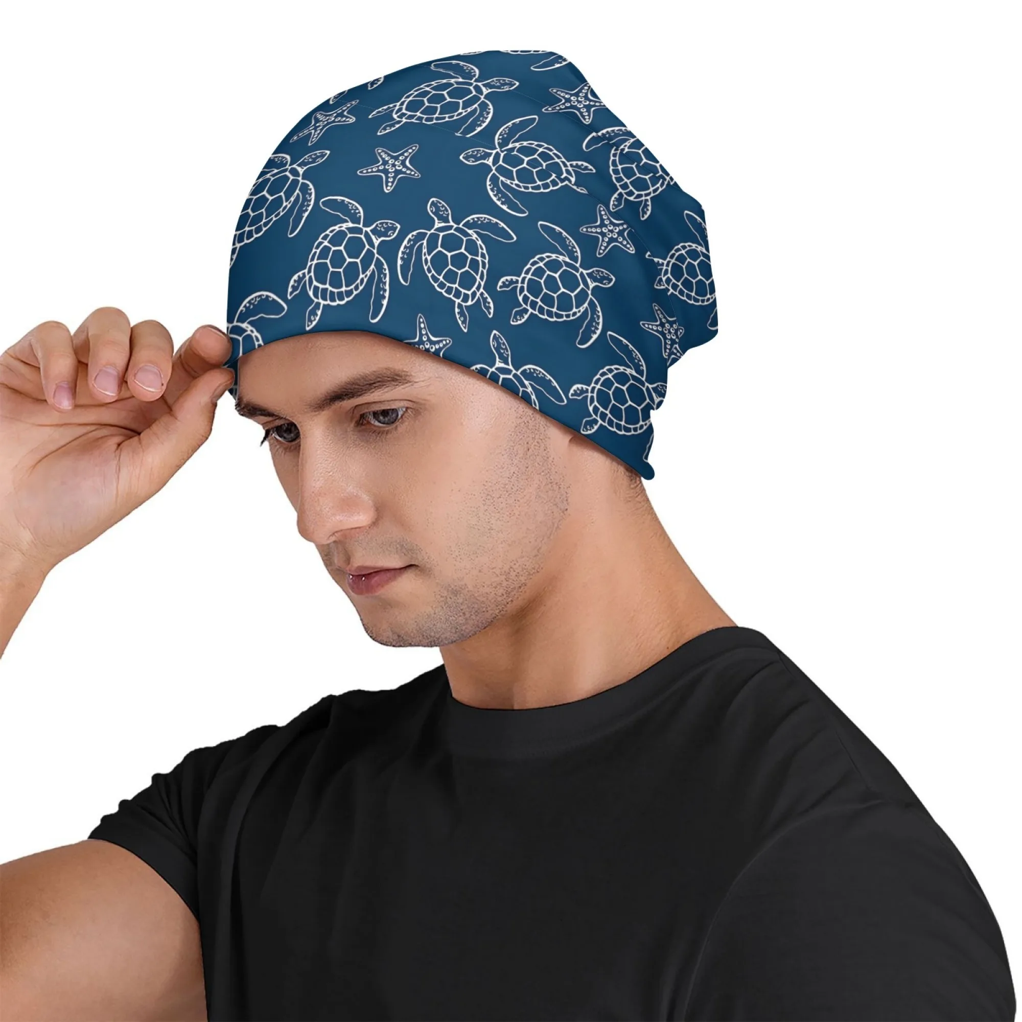 Novedad, gorro con estampado de tortuga oceánica para hombre, gorro tejido Retro informal a la moda, cómodo y cálido, gorro de calavera feliz de Hip Hop callejero, regalo