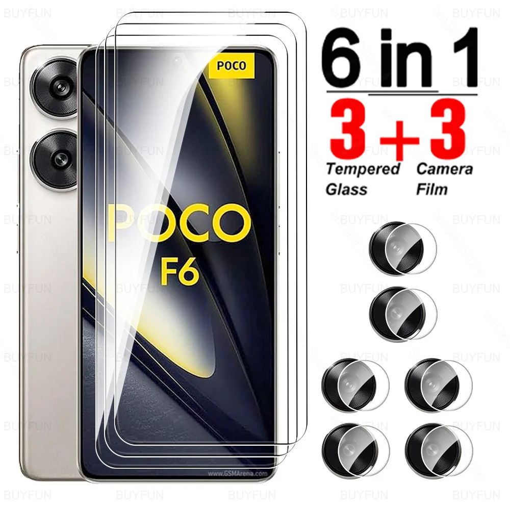 6 в 1 закаленное стекло для Xiaomi Poco F6 5G, защита экрана, клейкая крышка, пленка для объектива Poko X6 M6 Pro C65 Little X6Pro F6Pro M6Pro 4G