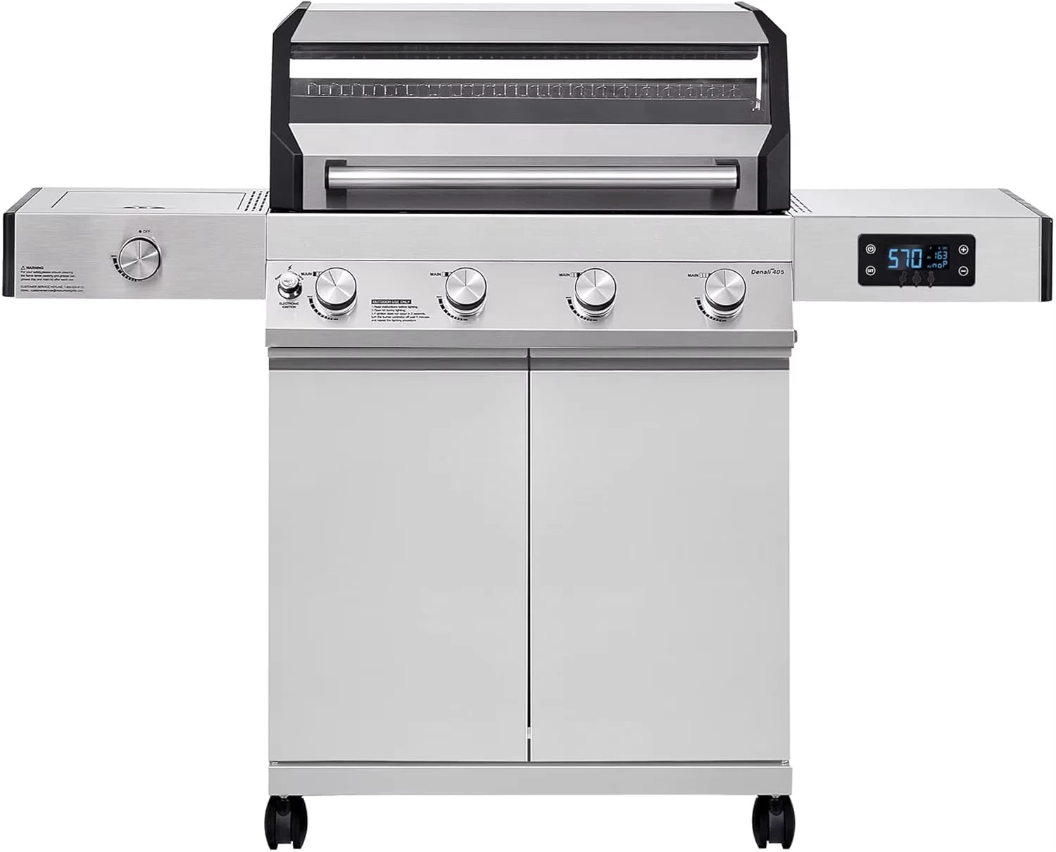 Grills 405 4-Burner Liquid Propane Gas Smart bbq Grill Stainless Steel with Smart technology, Side Burner and Knob Controls