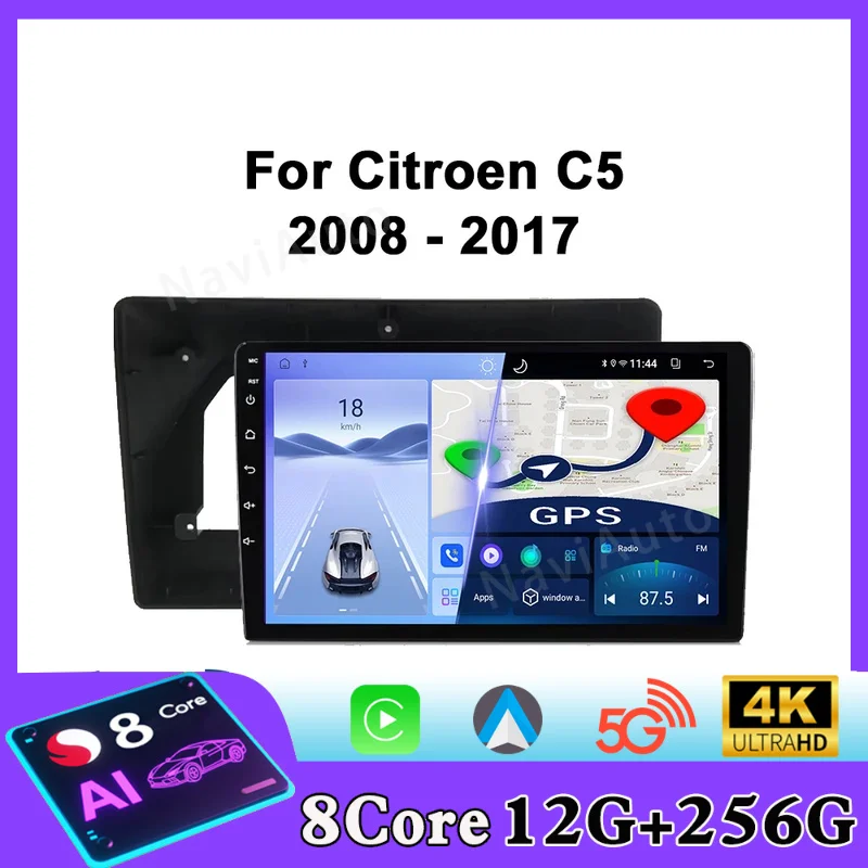 Radio para Auto Citroen C5 2008-2017, Reproductor Multimedia Android para Auto, Reproductor de Video, Navegación GPS, Carplay, Pantalla Táctil, Estéreo para Auto
