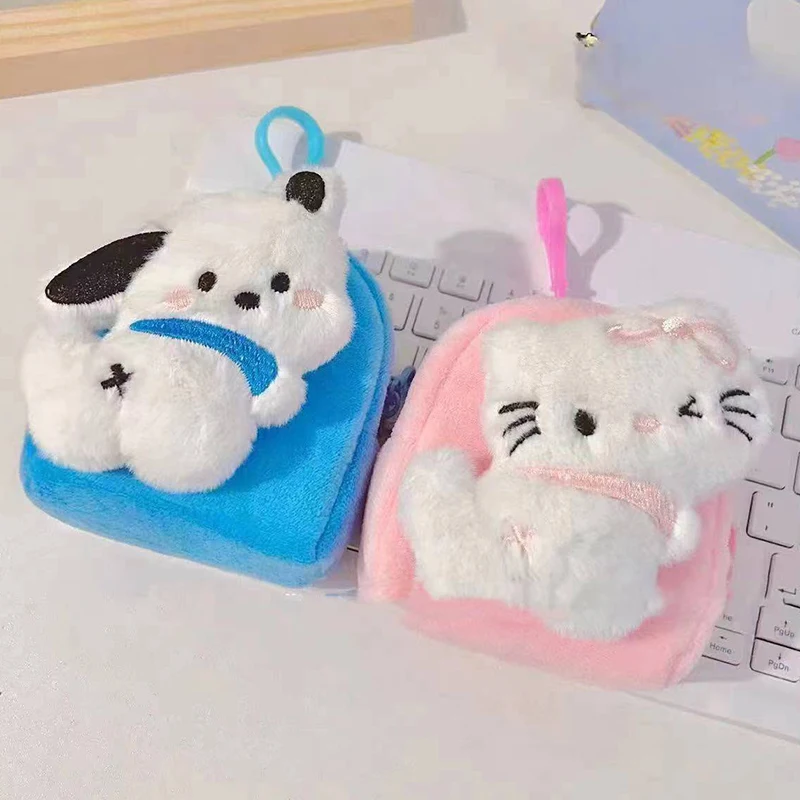 Sanrio Anime Ins moda dibujos animados Hello Kitty Pochacco felpa lindo Mini monedero tarjetero para niñas