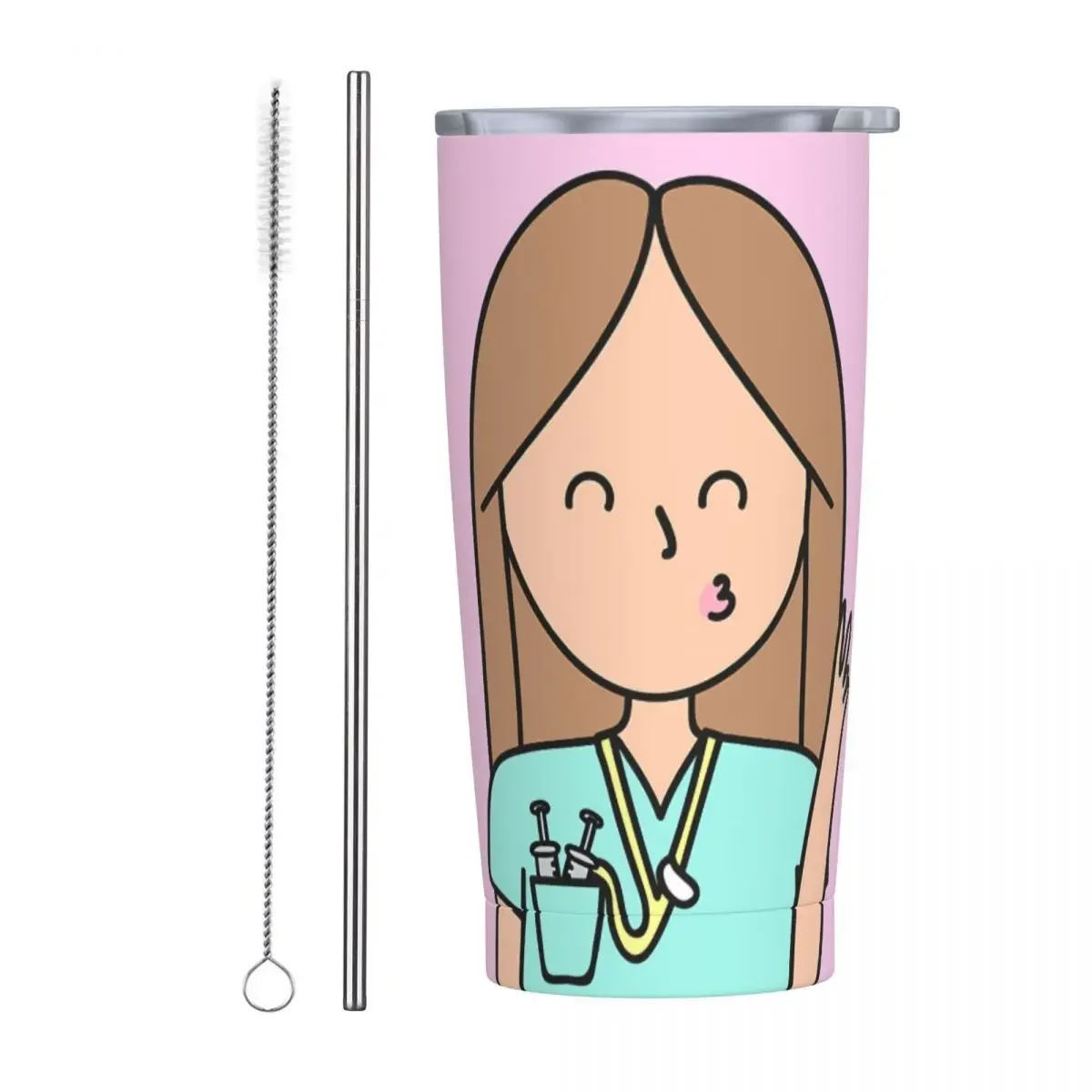 

Enfermera En Apuros Insulated Tumbler with Straws and Lid Cute Nurse Stainless Steel Travel Coffee Mug 20 Oz Double Wall Mugs