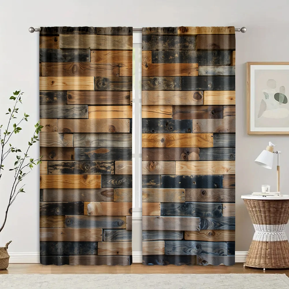 

2 pcs, filtering curtains (excluding rods, non-movable, without batteries) Rustic Wood Wall for use in bedrooms and living rooms