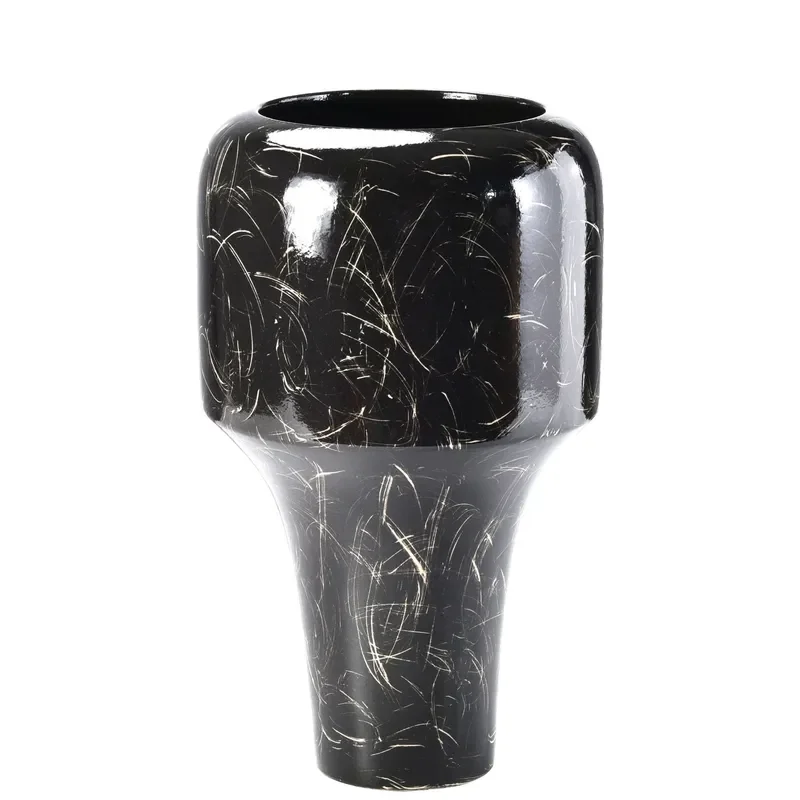 New Chinese Modern Light Luxury High End Handmade Porcelain Flower Vase Black Gold Home Decoration Soft Hotel Ornament