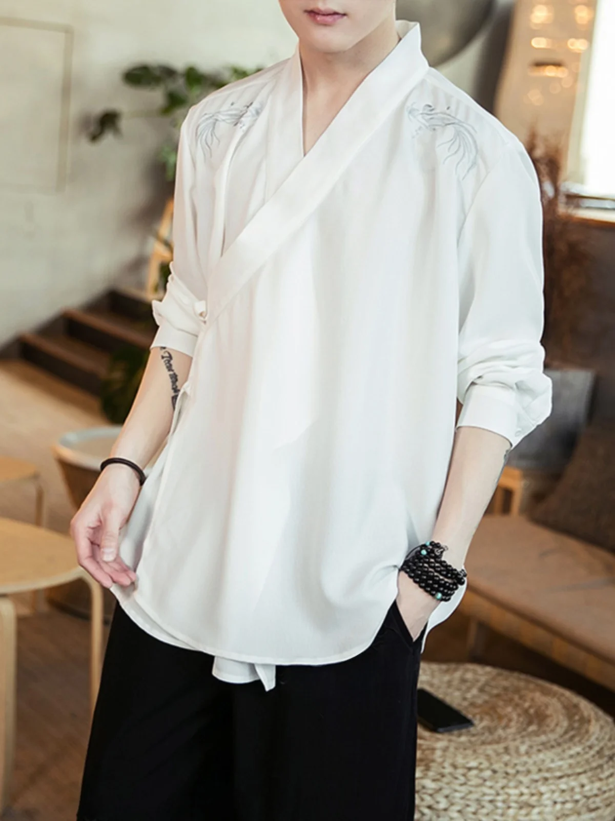 

Белая мужская одежда Seven-Quarter Sve с вышивкой irt Chinese Sle Summer Zen Tea Clothing Dao Pao Верхняя одежда Youth Faion Loos...