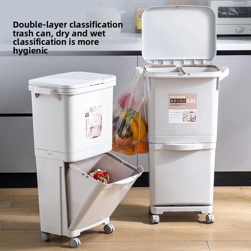Kitchen Trash Can Household Storage No Bending Thickened Press Lid Plastic Bin Trash Bin Dustbin Kitchen Trash Can