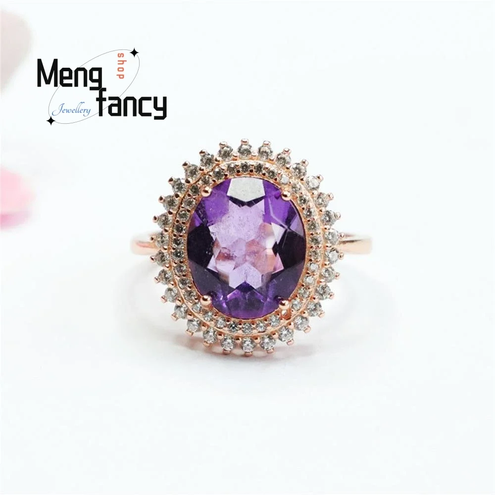 

S925 Silve Natural Amethyst Exquisite Elegant High-grade Ring Brazilian Coloured Fashion Jewellery Couple Promise Holiday Gifts