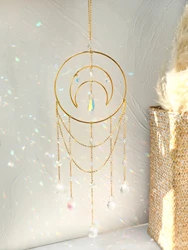 Moon Sun Catcher Hanging Crystal Dream Catcher Rainbow Prism Glass Suncatcher Teardrop Chandelier Yard Garden Outdoor Decoration